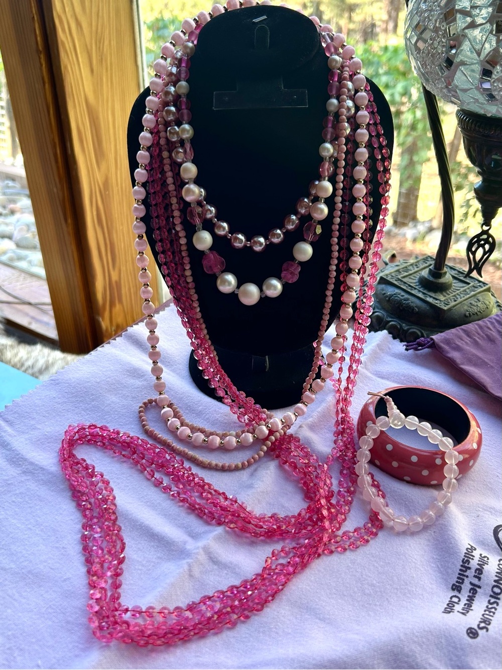 Bundle of Pink Multiple Vintage Beaded Necklaces & Bracelet Set